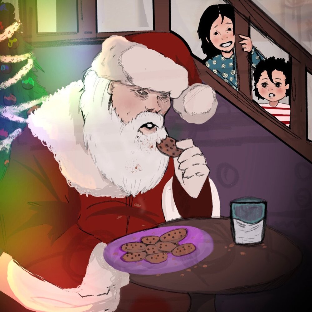 Digital Art Print of Santa Eating Cookies by Kira of Kayandkira